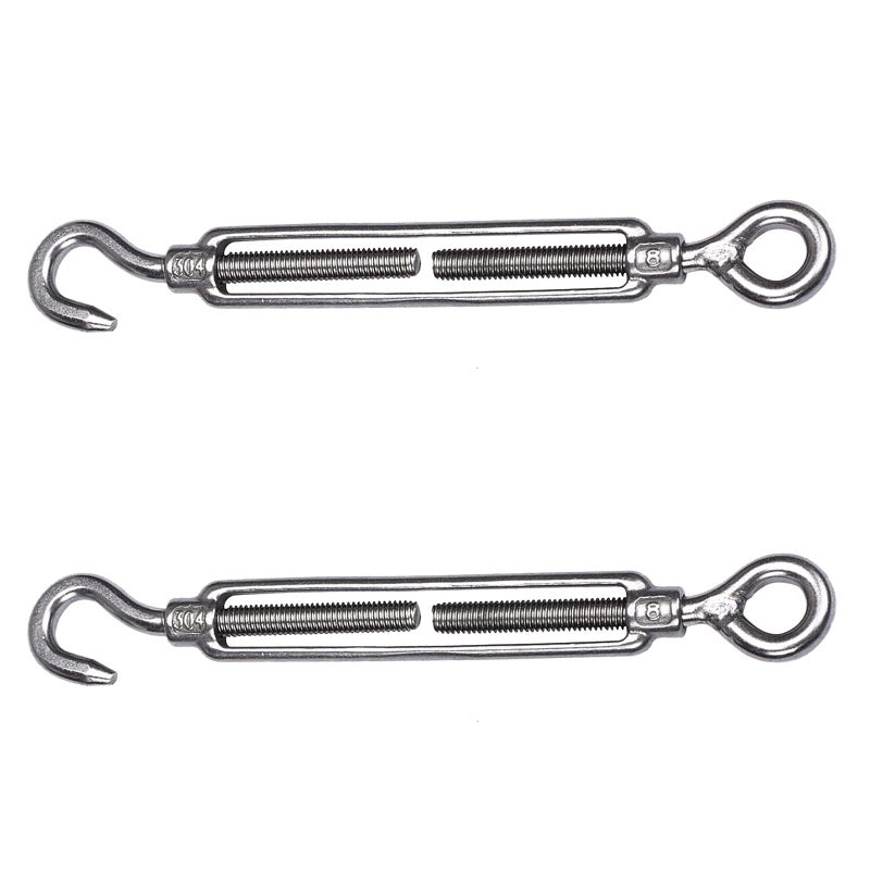 Reedny Turnbuckles Hook, Reedny 304 Stainless Steel Turnbuckle Heavy Duty M4 M6 M8 Hook and Eye Turnbuckle for Cables Wire Rope Tension 5/32" 1/4" 5/16" for Sun Shade Fence Tent Rope Installation(M8, 2Pcs) - Image 1